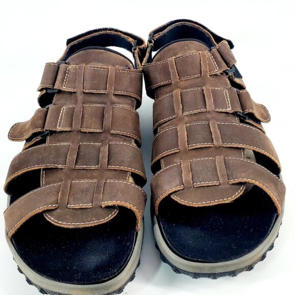 Drew Mason Men's 13W Brown Leather Fisherman Hook & Loop Straps Sandals - Picture 9 of 9